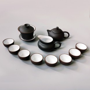 Великий керамічний чайний набір глазурований на 8 персон Чорний